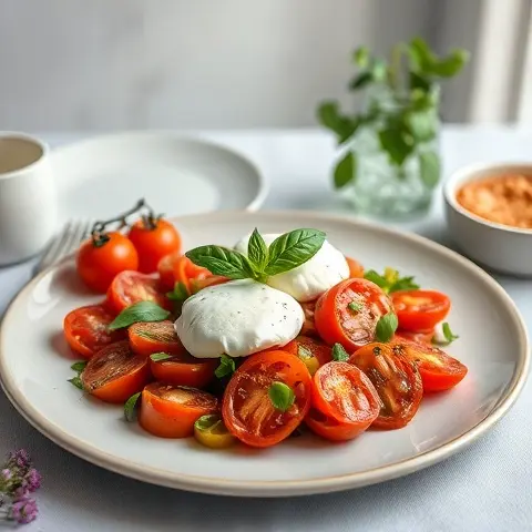 Oven-Roasted Tomato & Burrata Salad with Basil