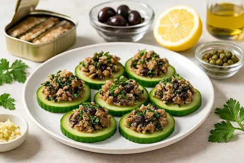 Sardine Collagen Tapenade over Cucumber Slices