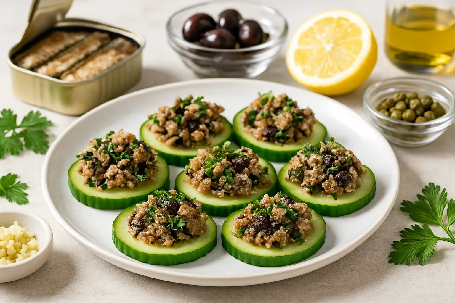 Sardine Collagen Tapenade over Cucumber Slices