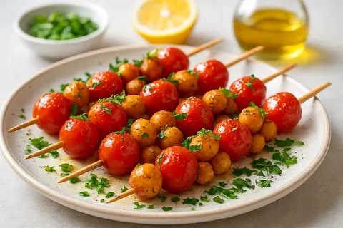 Spiced Tomato & Chickpea Skewers with Parsley