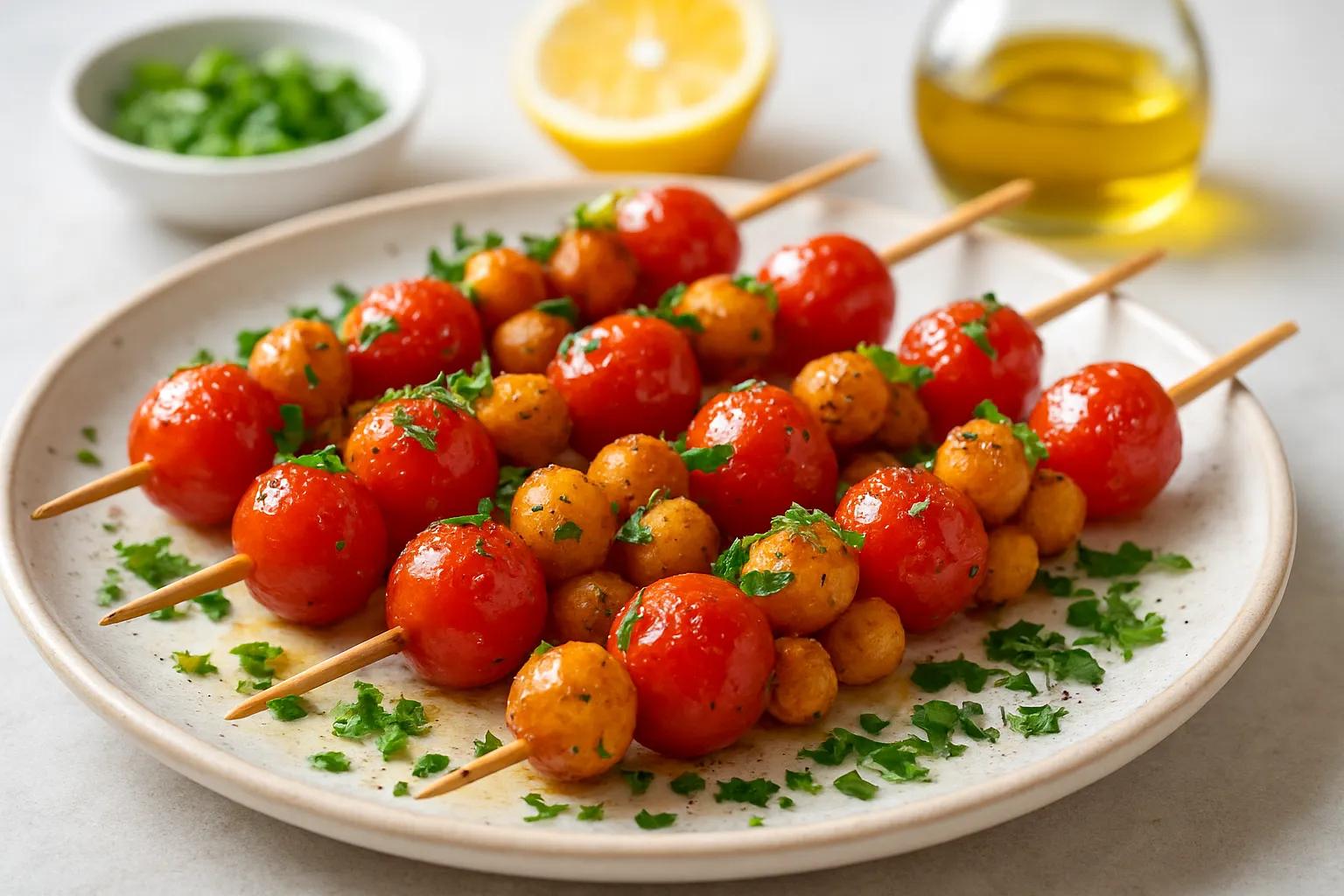 Spiced Tomato & Chickpea Skewers with Parsley