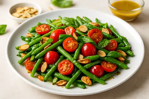 Green Bean, Cherry Tomato & Almond Salad with Mustard Vinaigrette