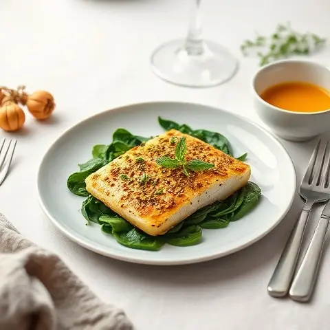Mustard Seed Mahi Mahi with Cumin Scented Spinach