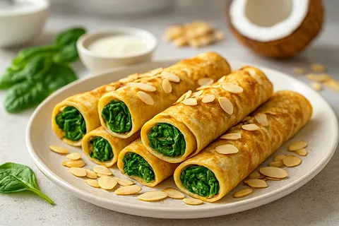 Coconut Almond Crepe Roll-ups with Spinach