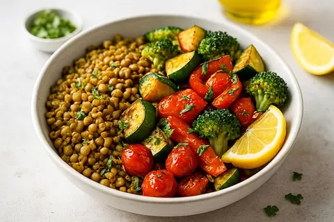 Lemon-Herb Lentil & Roasted Vegetable Bowl
