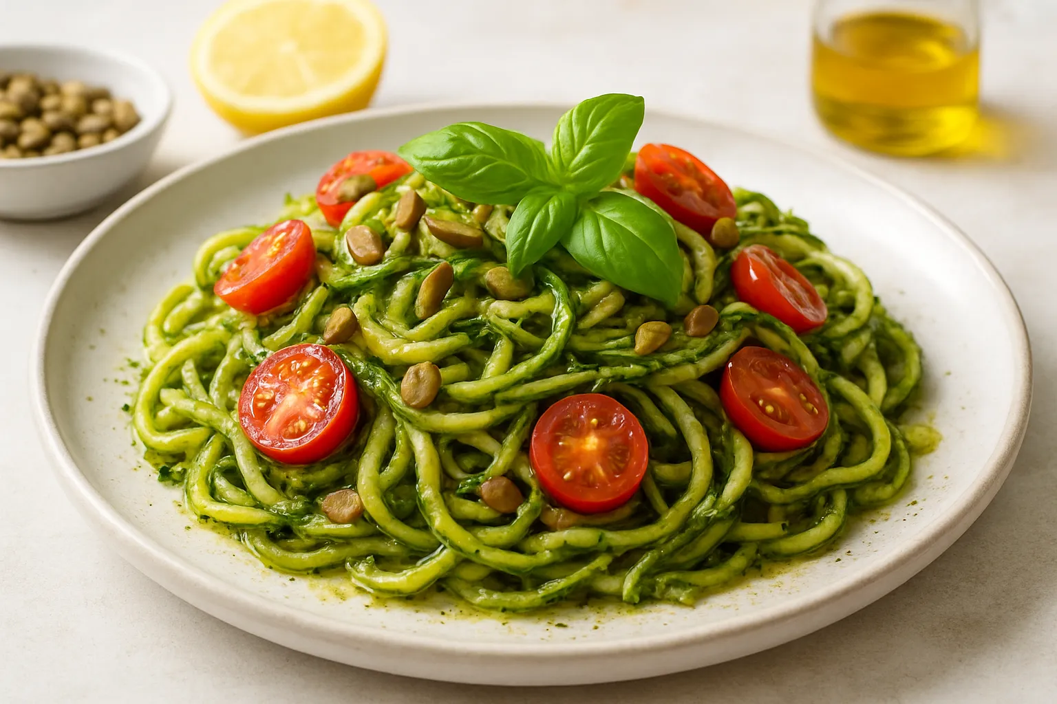 Roasted Pumpkinseed Pesto Zoodles with Cherry Tomatoes