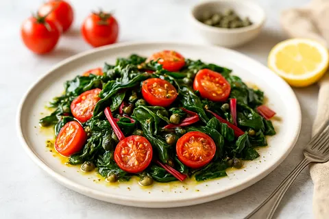 Tomato & Caper Sautéed Swiss Chard