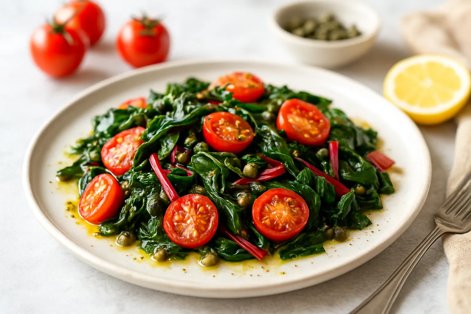 Tomato & Caper Sautéed Swiss Chard