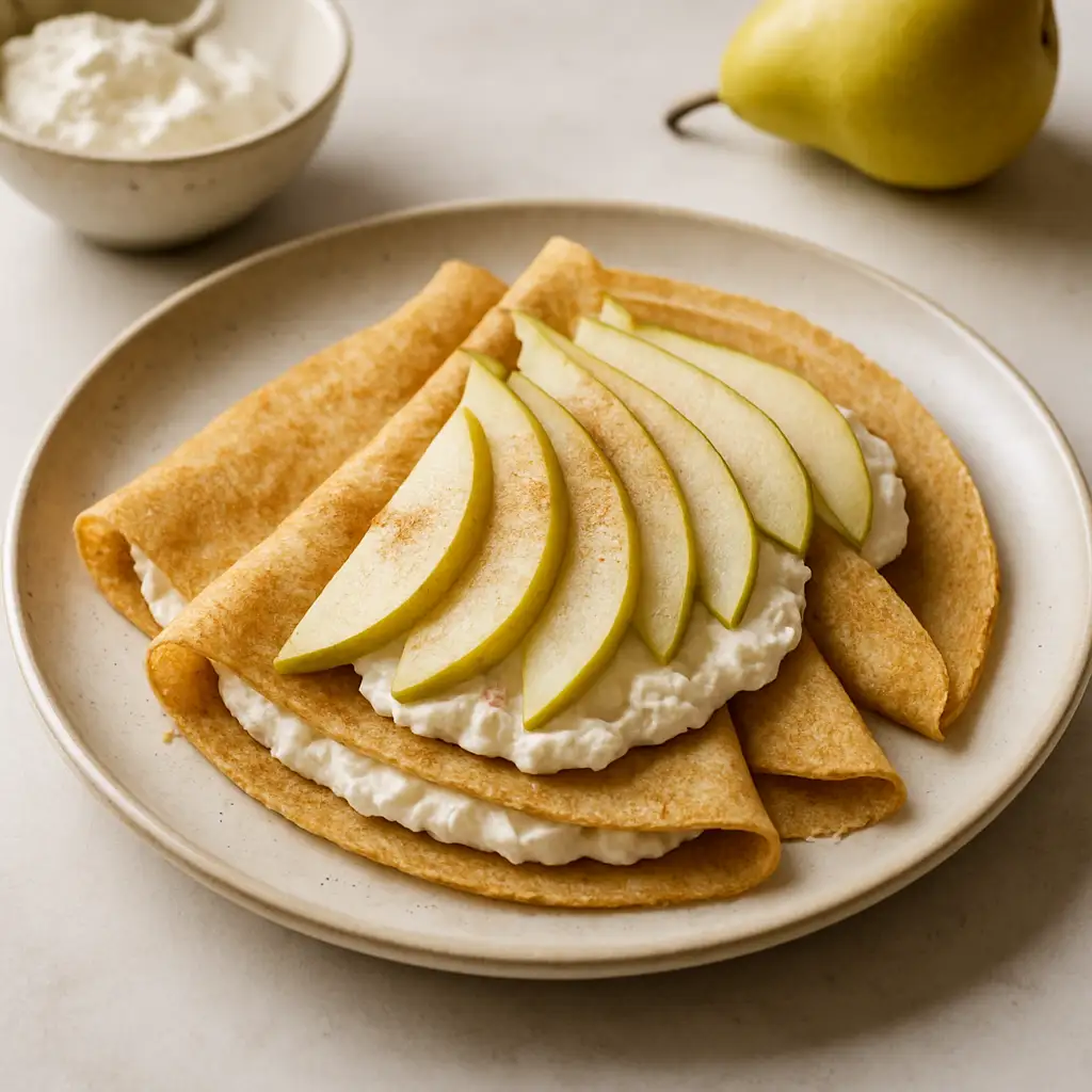 Nutritious Millet Crepes with Light Ricotta and Pear Slices