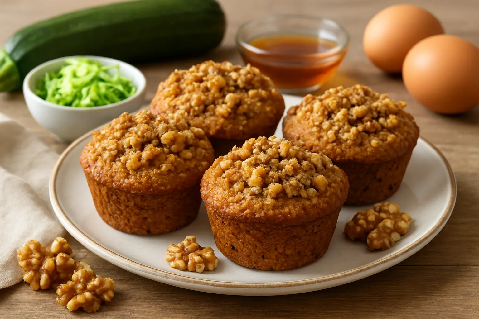 Zucchini Muffins with Walnut Crumble