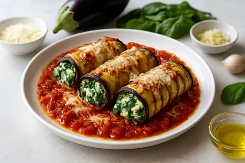 Low-Carb Eggplant Involtini with Spinach & Ricotta