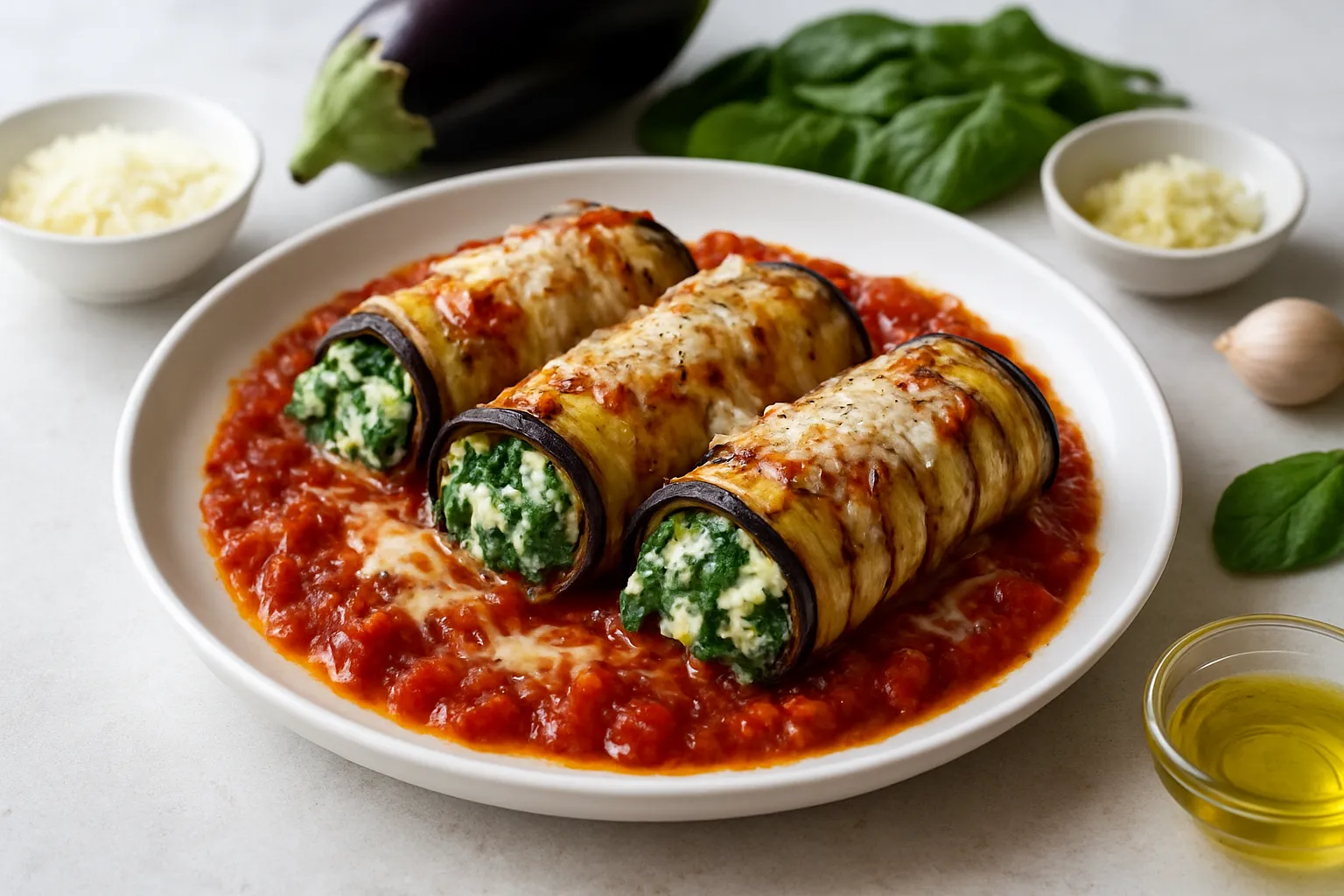 Low-Carb Eggplant Involtini with Spinach & Ricotta