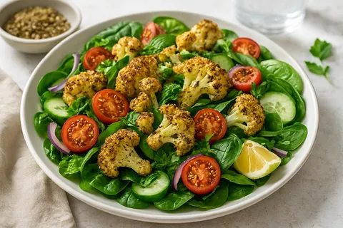 Za’atar Roasted Cauliflower & Chickpea-free Salad