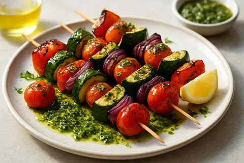 Grilled Lemon Herb Skewers with Chimichurri