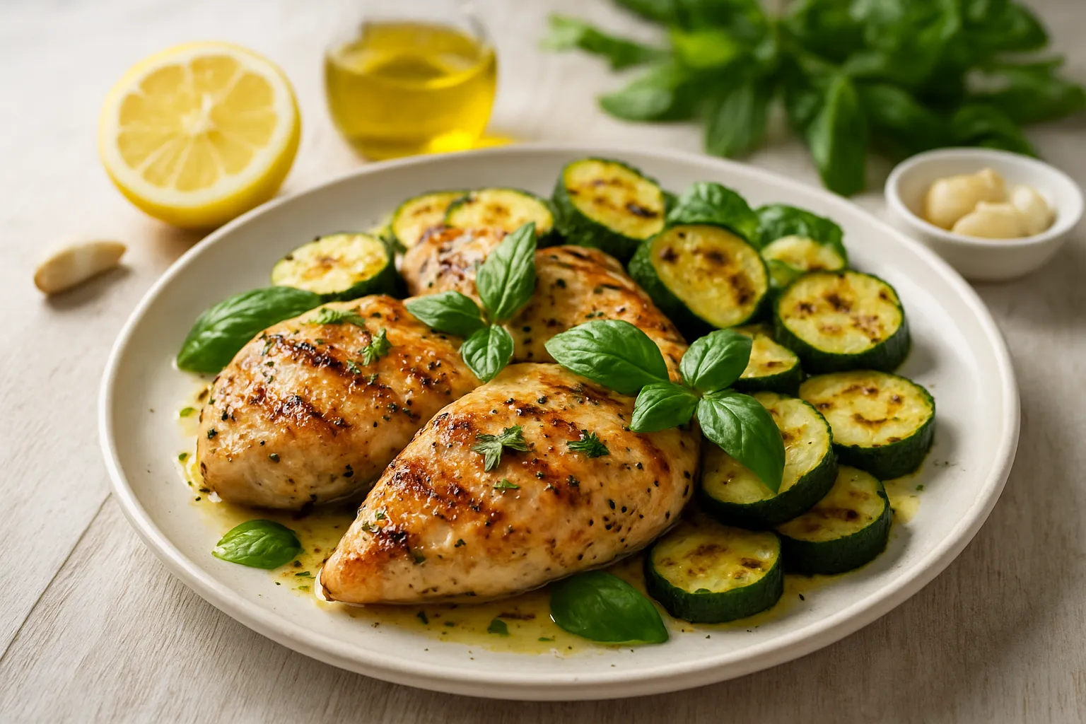Lemon-Basil Grilled Chicken with Zucchini