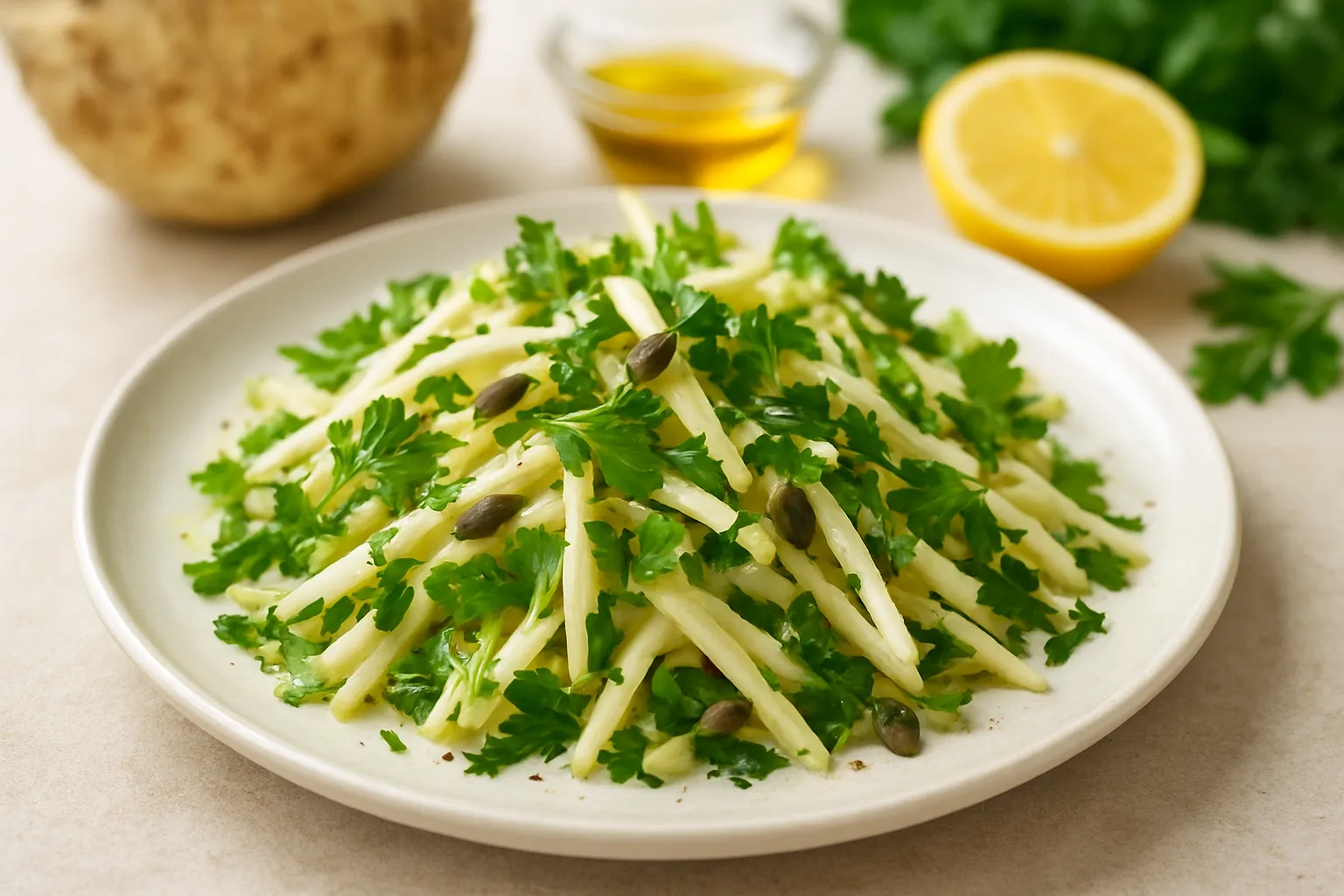 Refreshing Celeriac and Parsley Salad with Olive Oil