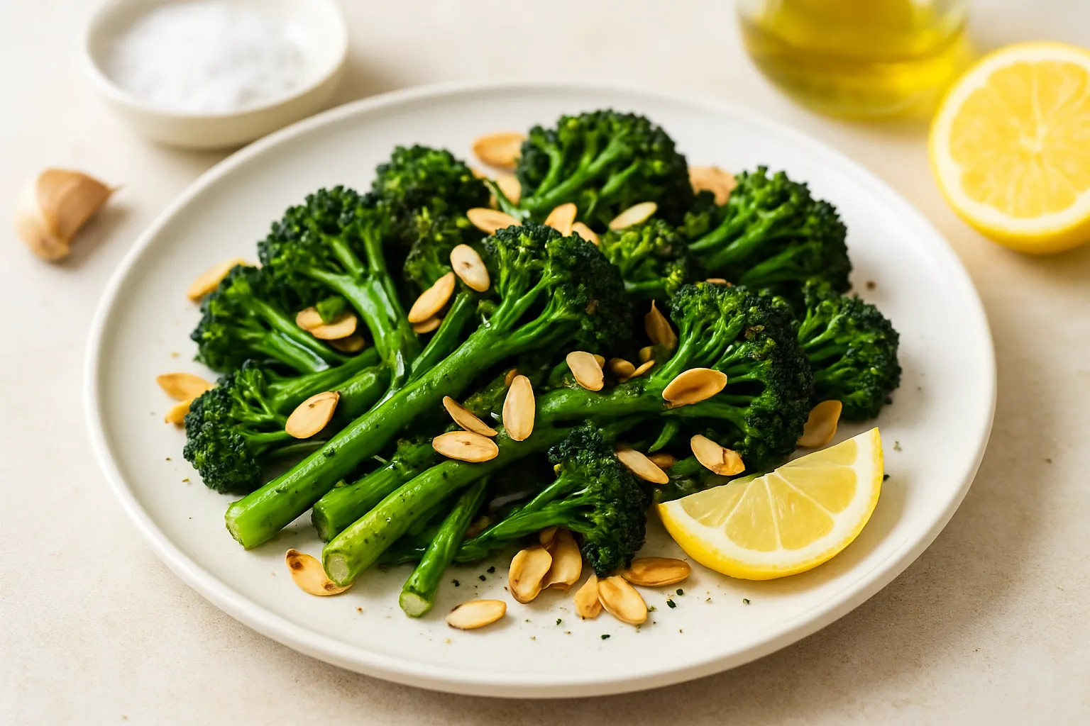 Charred Broccolini with Toasted Almonds and Lemon