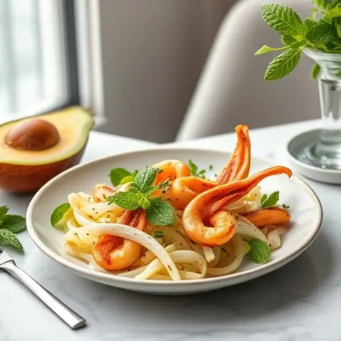 Saffron-Infused Grilled Calamari with Minted Fennel Salad
