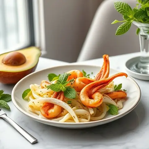 Saffron-Infused Grilled Calamari with Minted Fennel Salad
