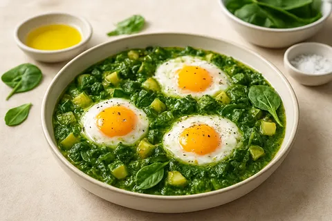 Green Shakshuka with Spinach, Zucchini & Poached Eggs