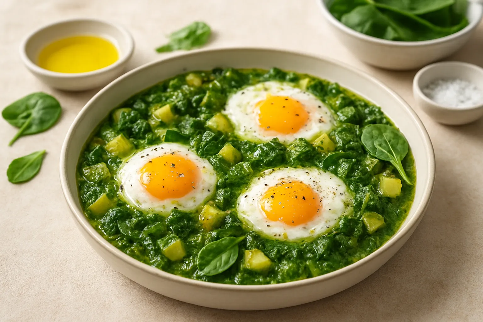 Green Shakshuka with Spinach, Zucchini & Poached Eggs