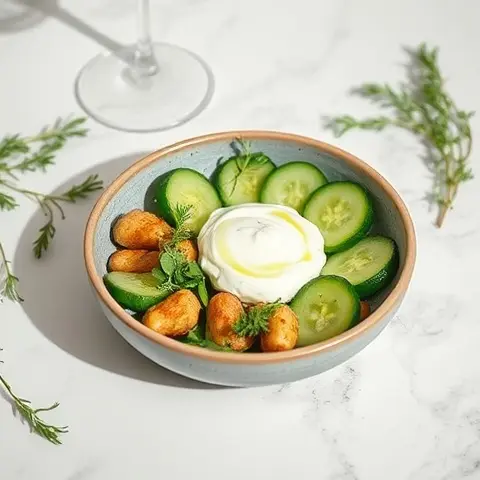 Savory Greek Yogurt Bowl with Cucumber, Dill, and Olive Oil