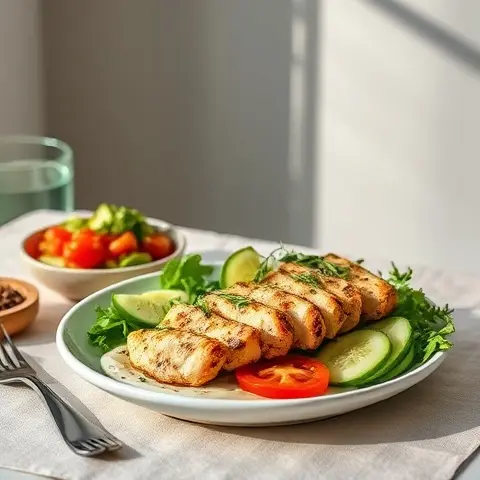 Greek Chicken Souvlaki with Tomato-Cucumber Salad