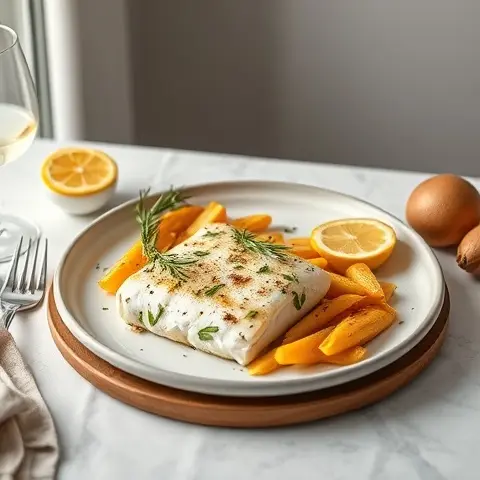 Rosemary-Lemon Baked Pollock with Roasted Parsnips