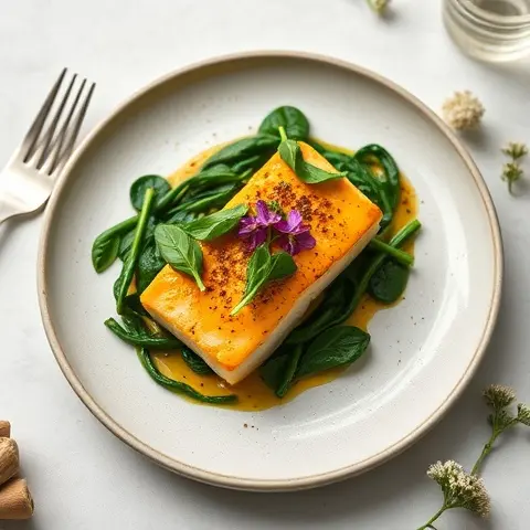 Ginger-Turmeric Cod with Garlic Spinach
