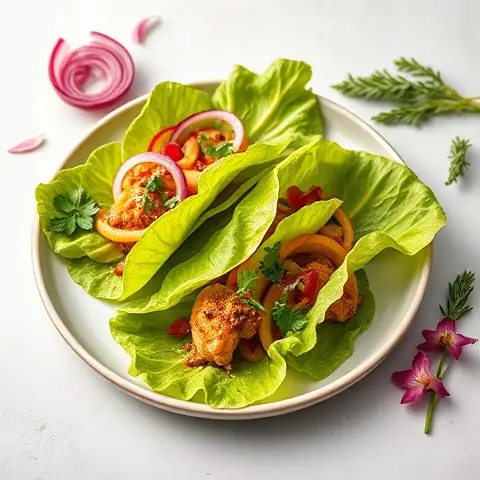 Chicken Tinga Lettuce Cups with Pickled Red Onion