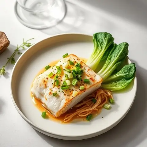 Ginger-Scallion Steamed Halibut with Bok Choy