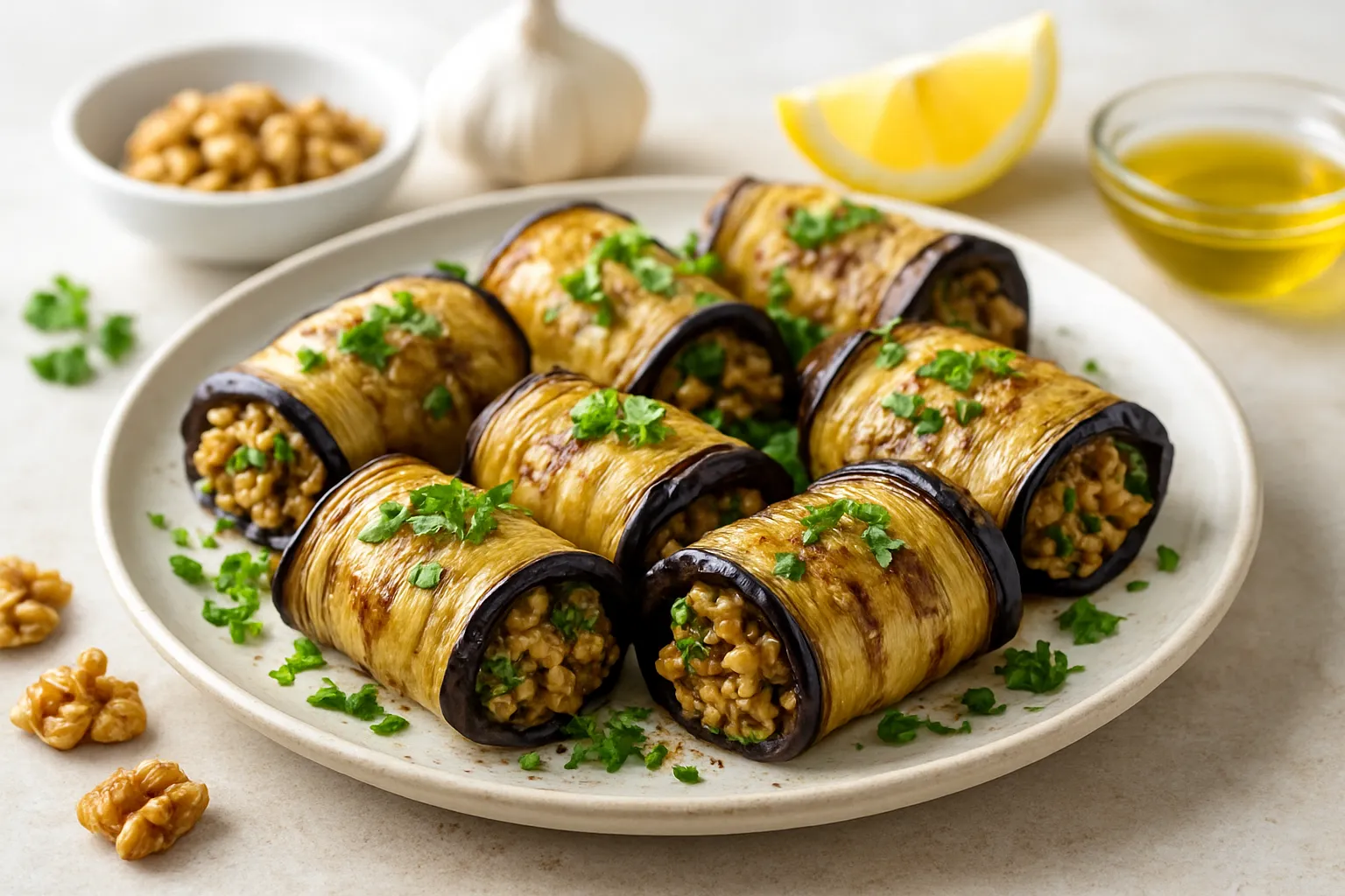 Mini Eggplant Roll-Ups with Walnut Filling