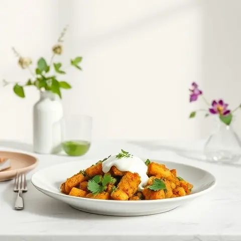 Paneer & Methi Stir with Garlic Yogurt Drizzle