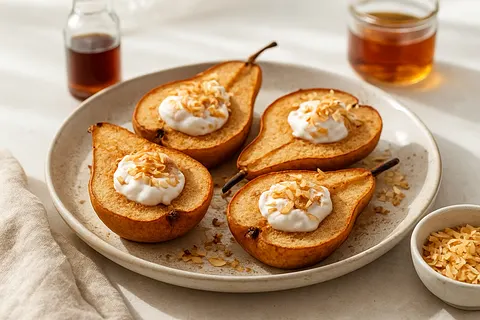 Baked Cinnamon Pears with Coconut Cream