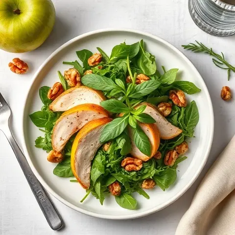 Chicken and Arugula Salad with Walnuts and Green Apple