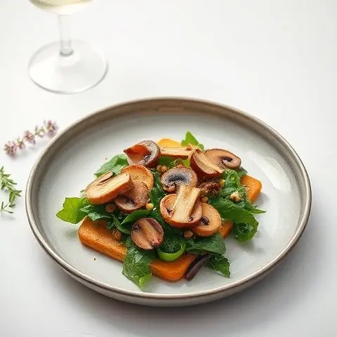 Sautéed Greens and Mushrooms over Tempeh Slices