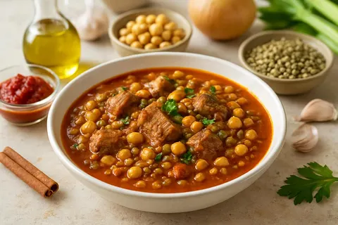 Moroccan Harira with Lamb, Chickpeas and Green Lentils