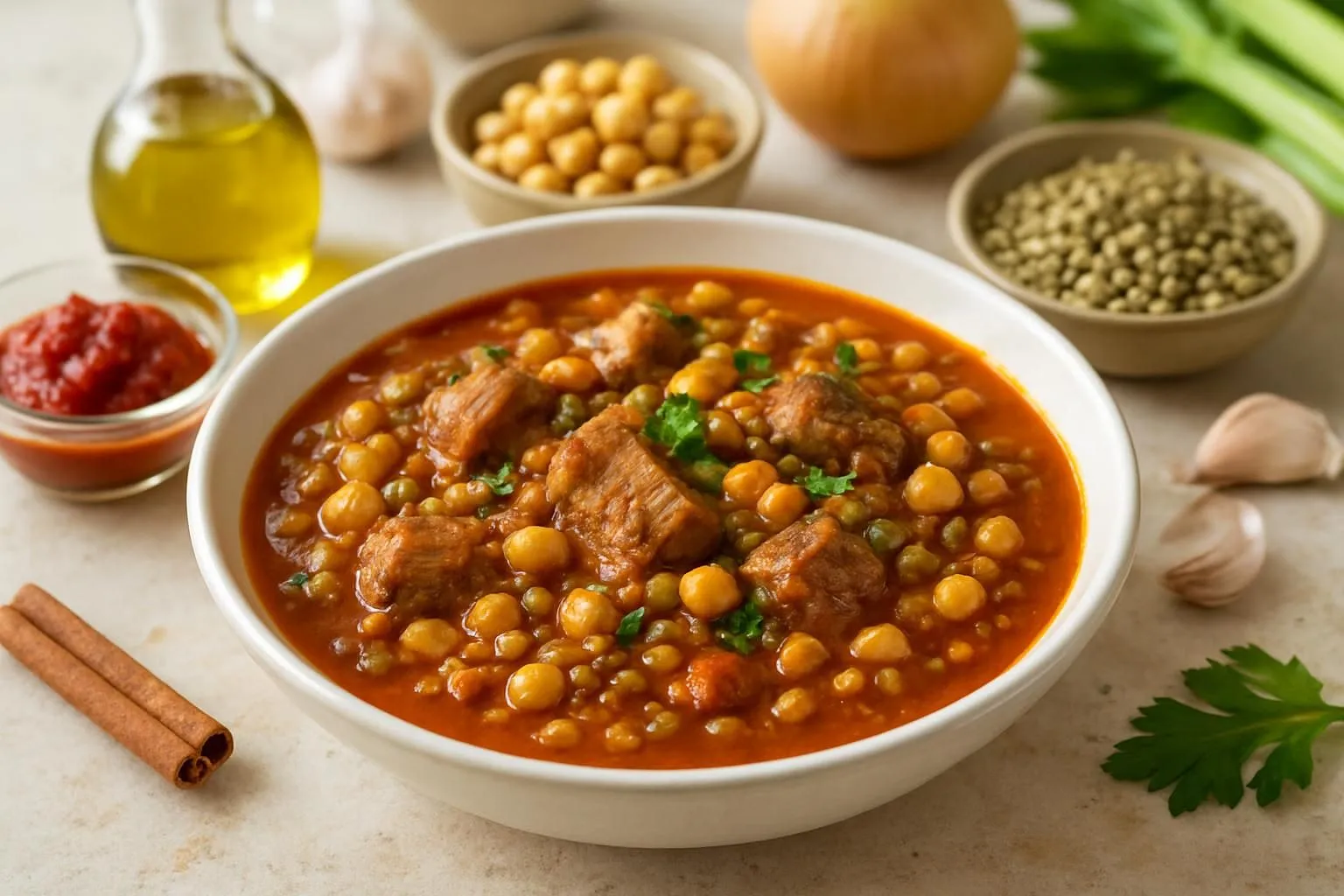 Moroccan Harira with Lamb, Chickpeas and Green Lentils