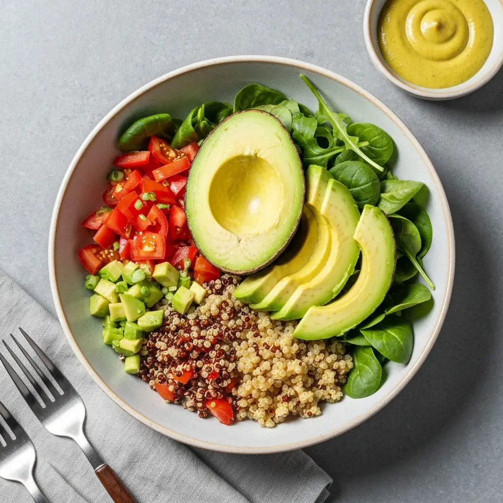 Nutritious Quinoa Vegetable Bowl with Avocado and Greens