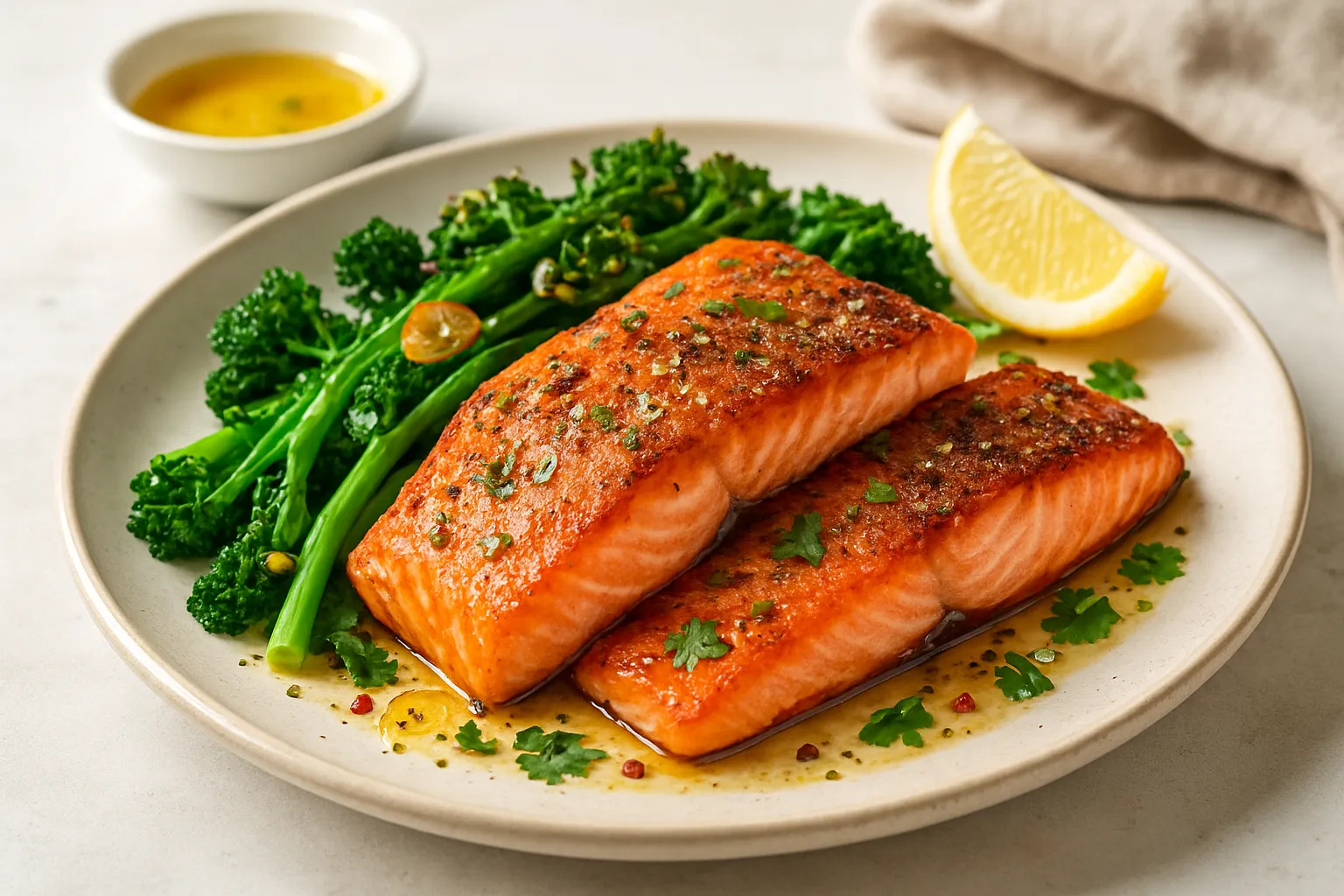 Crispy Skin Salmon with Garlic Broccolini