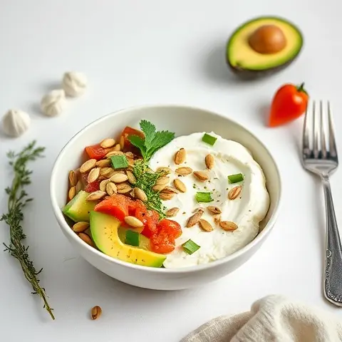 Avocado-Herb Cottage Cheese Bowl with Pumpkin Seeds