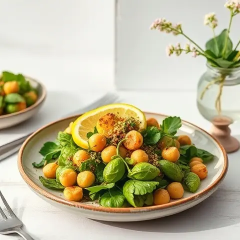 Warm Garlic, Lemon & Chickpea Sprout Salad