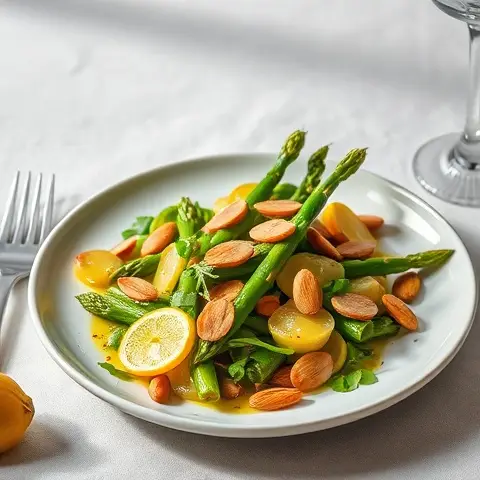 Warm Asparagus, Lemon & Garlic Salad with Toasted Almonds