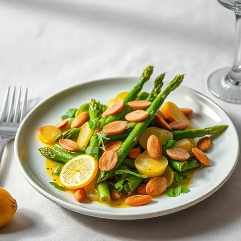Warm Asparagus, Lemon & Garlic Salad with Toasted Almonds