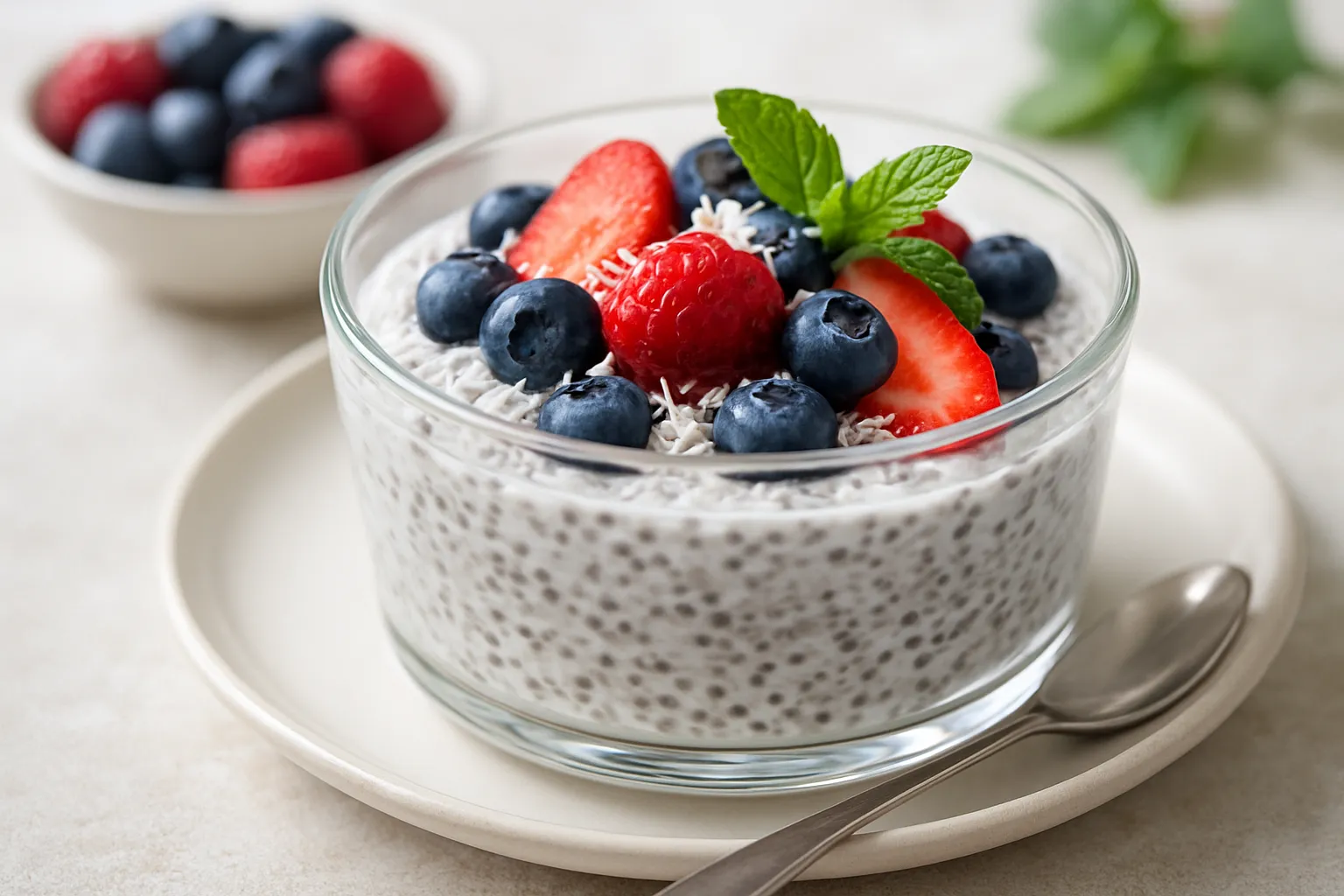 Tropical Coconut-Chia Pudding with Berries