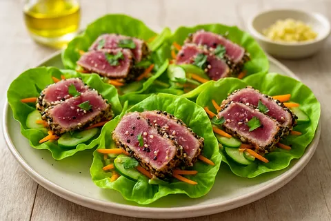 Sesame-Crusted Ahi Tuna Lettuce Cups