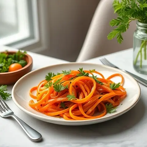 Warm Carrot Ribbon Salad with Parsley and Olive Oil