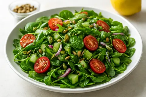 Roasted Pumpkin Seed & Baby Greens Salad with Cumin