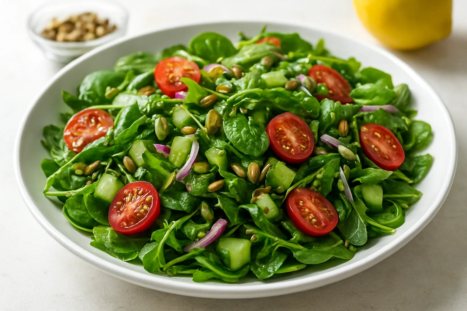 Roasted Pumpkin Seed & Baby Greens Salad with Cumin