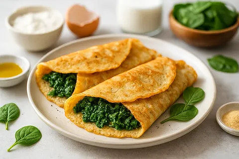 Savory Coconut Crepes with Spinach Filling